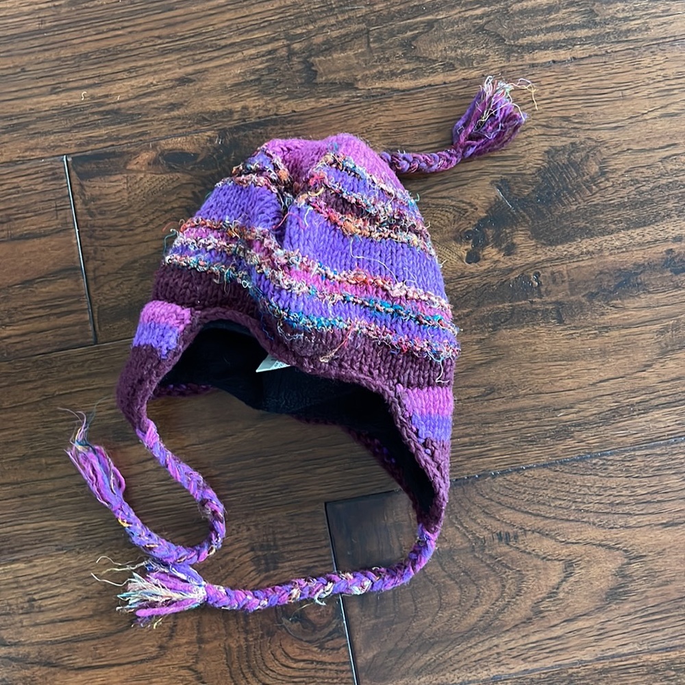 ARK  Nepalese, multi coloured fleece-lined hat.